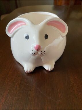 Ceramic Pink & White Bunny Planter - Home Accents